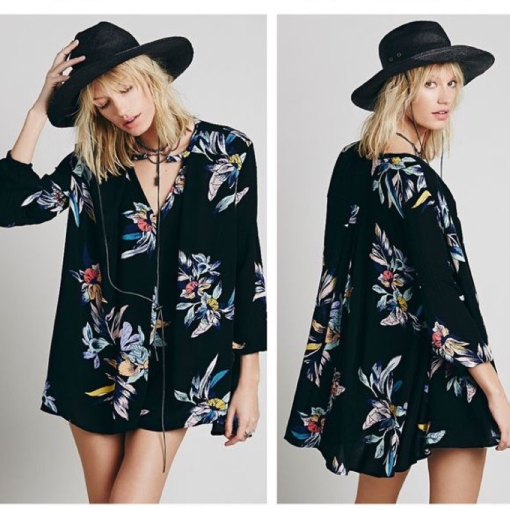 Free People Tropical Black Blouse